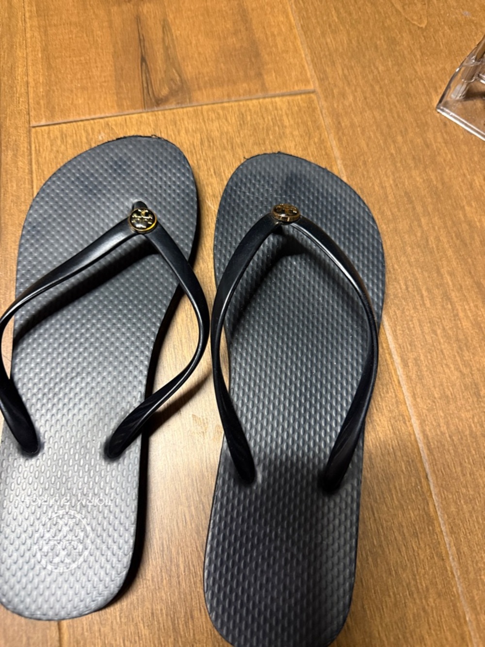 Tory Burch Black Flip Flop Sandals with Gold Logo